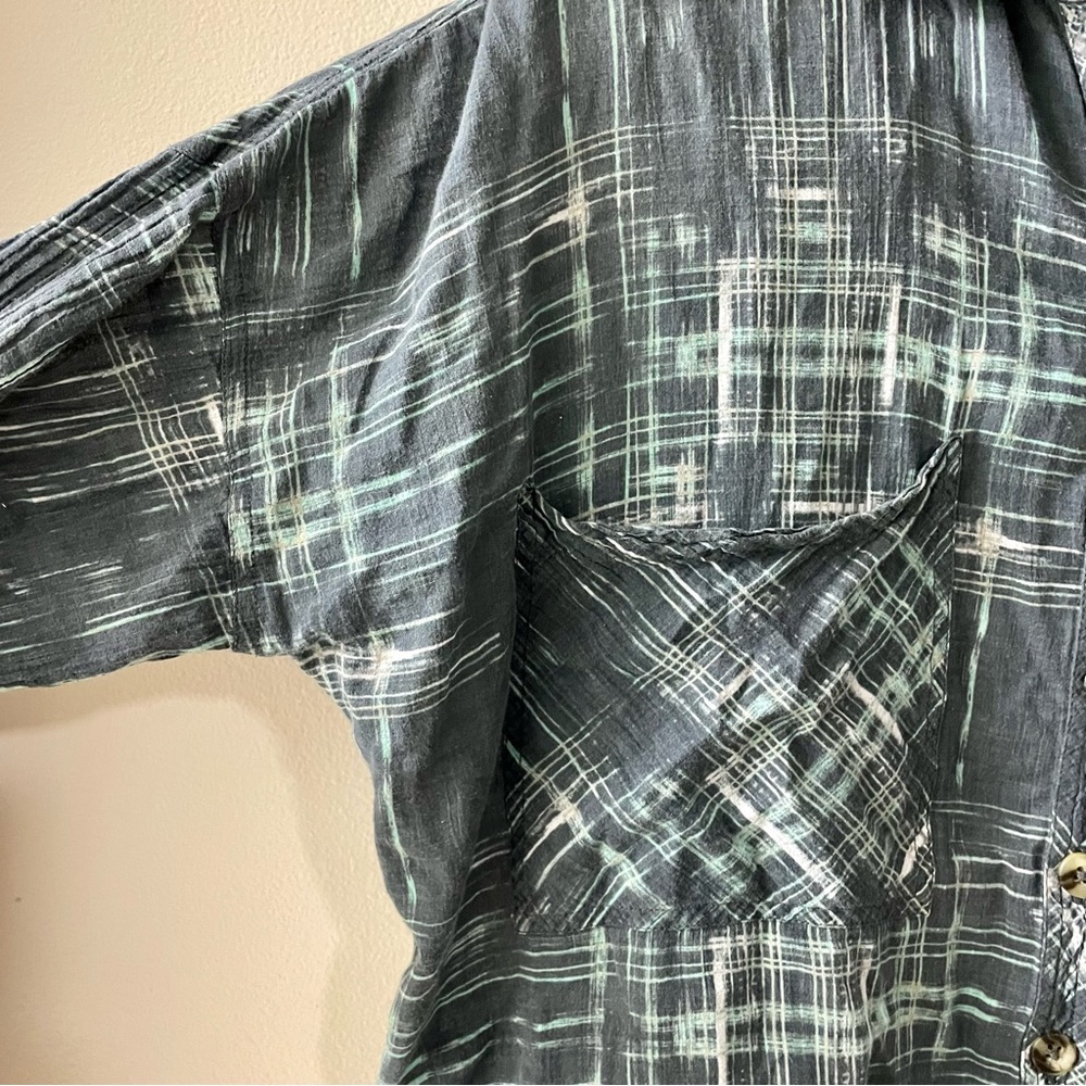 FREE PEOPLE Blue and Turquoise Button Down Blouse - Picture 2 of 6